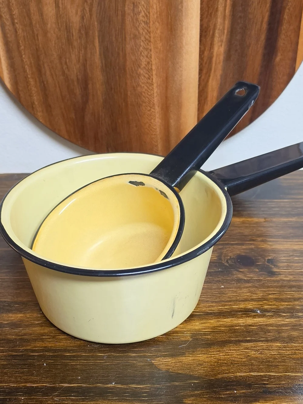 Vintage Yellow Metal Pots